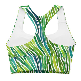 Green Zebra Stripes Longline Sports Bra