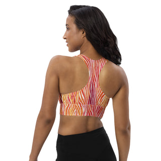 Coral & Yellow Zebra Stripes Longline Sports Bra