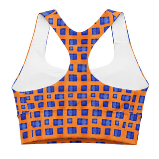 Blue & Orange Pixels Longline Sports Bra