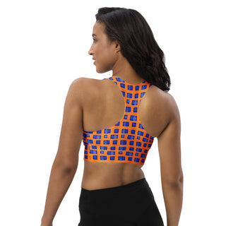 Blue & Orange Pixels Longline Sports Bra