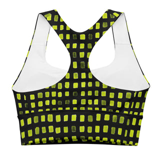Black & Green Pixels Longline Sports Bra