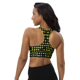 Black & Green Pixels Longline Sports Bra