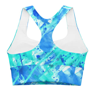 Neon Blue Graffiti Longline Sports Bra