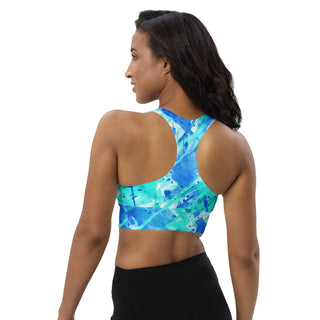 Neon Blue Graffiti Longline Sports Bra