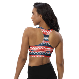 Red & Blue Zigzags Longline Sports Bra