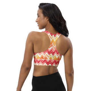 Yellow & Orange Zigzags Longline Sports Bra