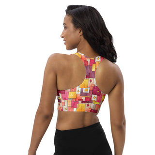 Pink & Yellow Squares Longline Sports Bra