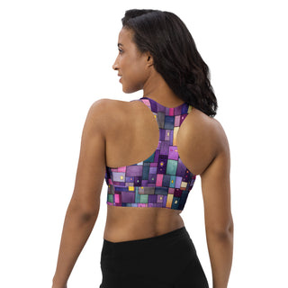 Purple Squares Longline Sports Bra