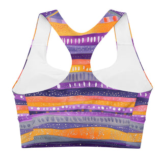 Purple & Orange Stripes Longline Sports Bra