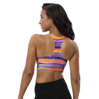 Purple & Orange Stripes Longline Sports Bra