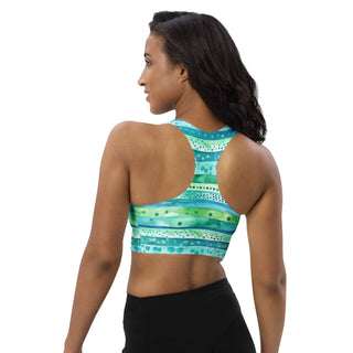Aqua Blue Stripes Longline Sports Bra
