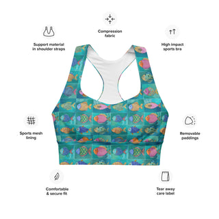 Turquoise Fish Longline Sports Bra