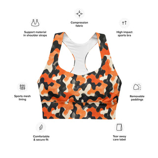 Black & Orange Camo Longline Sports Bra