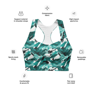 Teal Camo Longline Sports Bra