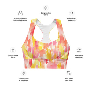 Coral & Yellow Camo Longline Sports Bra