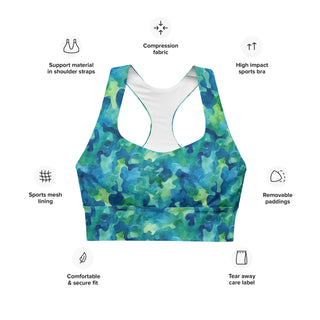 Blue & Green Camo Longline Sports Bra