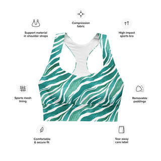 Turquoise Zebra Stripes Longline Sports Bra