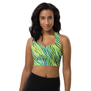 Green Zebra Stripes Longline Sports Bra