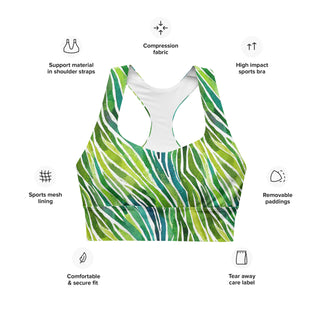 Green Zebra Stripes Longline Sports Bra