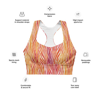 Coral & Yellow Zebra Stripes Longline Sports Bra