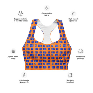 Blue & Orange Pixels Longline Sports Bra
