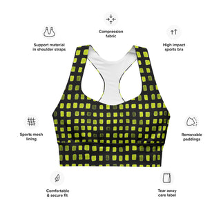 Black & Green Pixels Longline Sports Bra