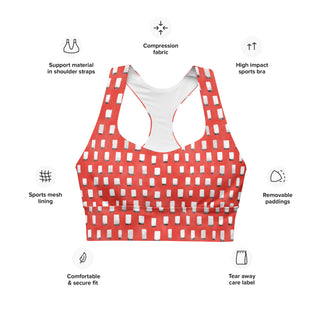 Red Pixels Longline Sports Bra
