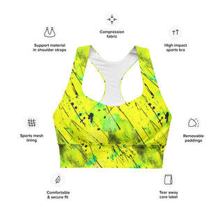 Neon Yellow Graffiti Longline Sports Bra