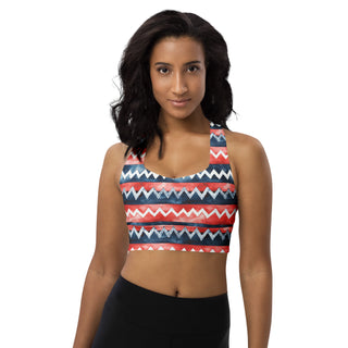 Red & Blue Zigzags Longline Sports Bra