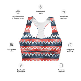 Red & Blue Zigzags Longline Sports Bra