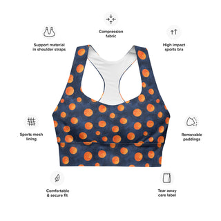 Navy & Orange Dots Longline Sports Bra