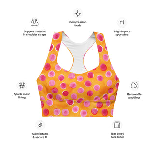 Orange & Pink Dots Longline Sports Bra