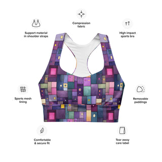 Purple Squares Longline Sports Bra