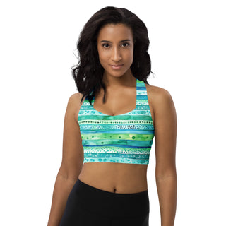 Aqua Blue Stripes Longline Sports Bra