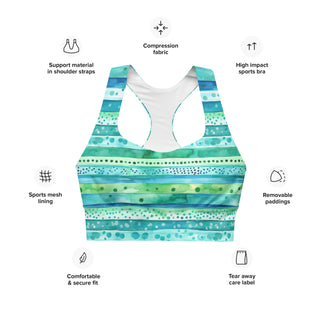 Aqua Blue Stripes Longline Sports Bra
