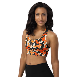 Black & Orange Camo Longline Sports Bra