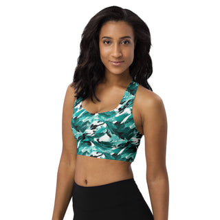 Teal Camo Longline Sports Bra