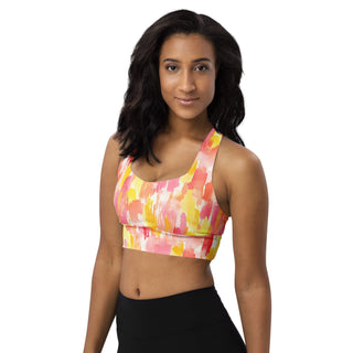 Coral & Yellow Camo Longline Sports Bra