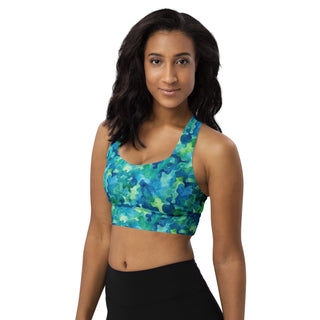 Blue & Green Camo Longline Sports Bra