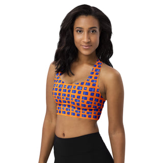 Blue & Orange Pixels Longline Sports Bra