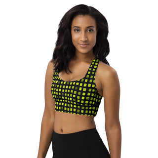Black & Green Pixels Longline Sports Bra