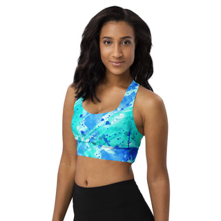 Neon Blue Graffiti Longline Sports Bra