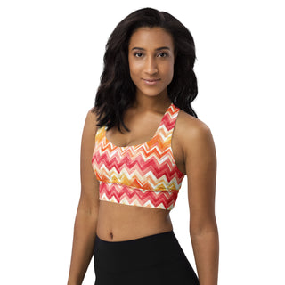 Yellow & Orange Zigzags Longline Sports Bra