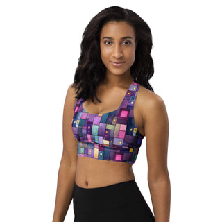 Purple Squares Longline Sports Bra