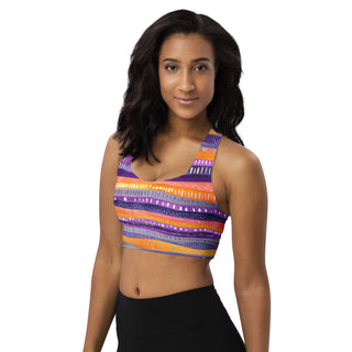 Purple & Orange Stripes Longline Sports Bra