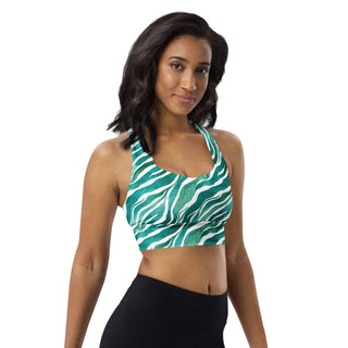 Turquoise Zebra Stripes Longline Sports Bra