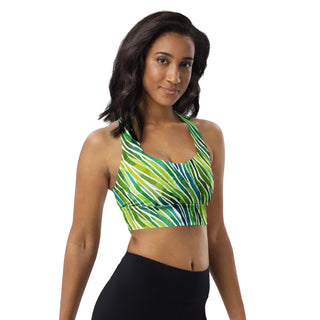 Green Zebra Stripes Longline Sports Bra