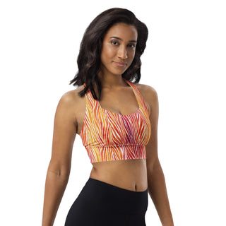 Coral & Yellow Zebra Stripes Longline Sports Bra