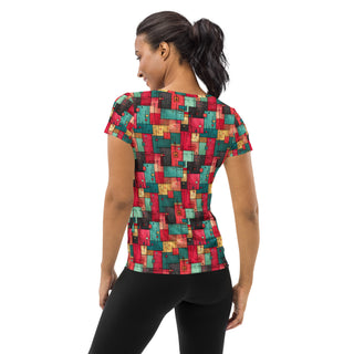 Red & Turquoise Squares Stretchy Tee