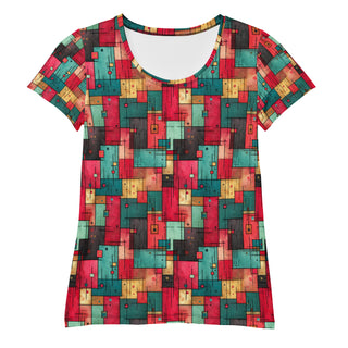 Red & Turquoise Squares Stretchy Tee